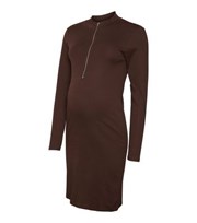 Mama.Licious Mamalicious Maternity Dark Brown Jersey Long Sleeve Zip Up Mini Dress